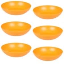 6 Unbreakable Plastic Deep Round Bowls Coloured Reusable Dinner and Picnic Plates | Orange | Orange | 6