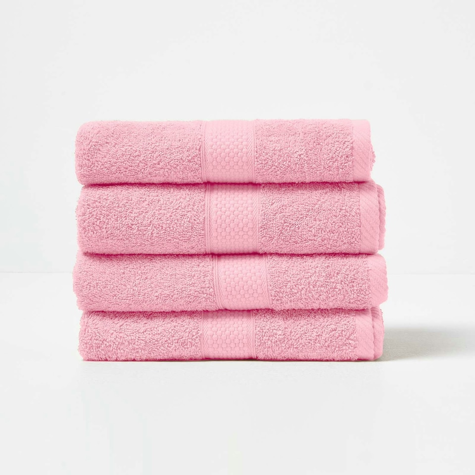 image 1 of Homescapes Turkish Cotton Hand Towel Set of 4 - Pink | Pink