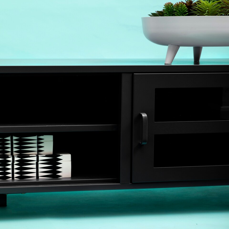 image 1 of Interiors by Premier Industrial Design Two Door Black Media Unit, Durable Construction Of TV Stand, Versatile Modern TV Cabinet | Black