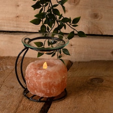 Rock Salt Oil Burner on Metal Stand