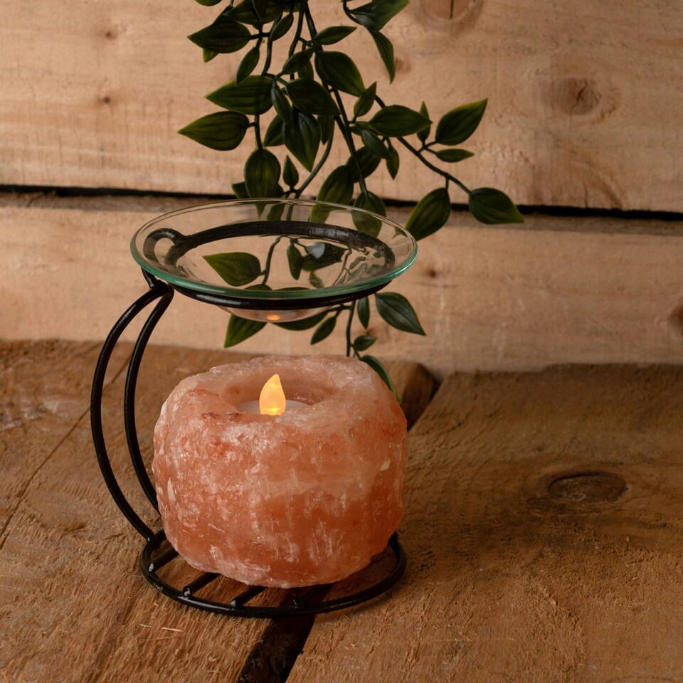 image 1 of Rock Salt Oil Burner on Metal Stand