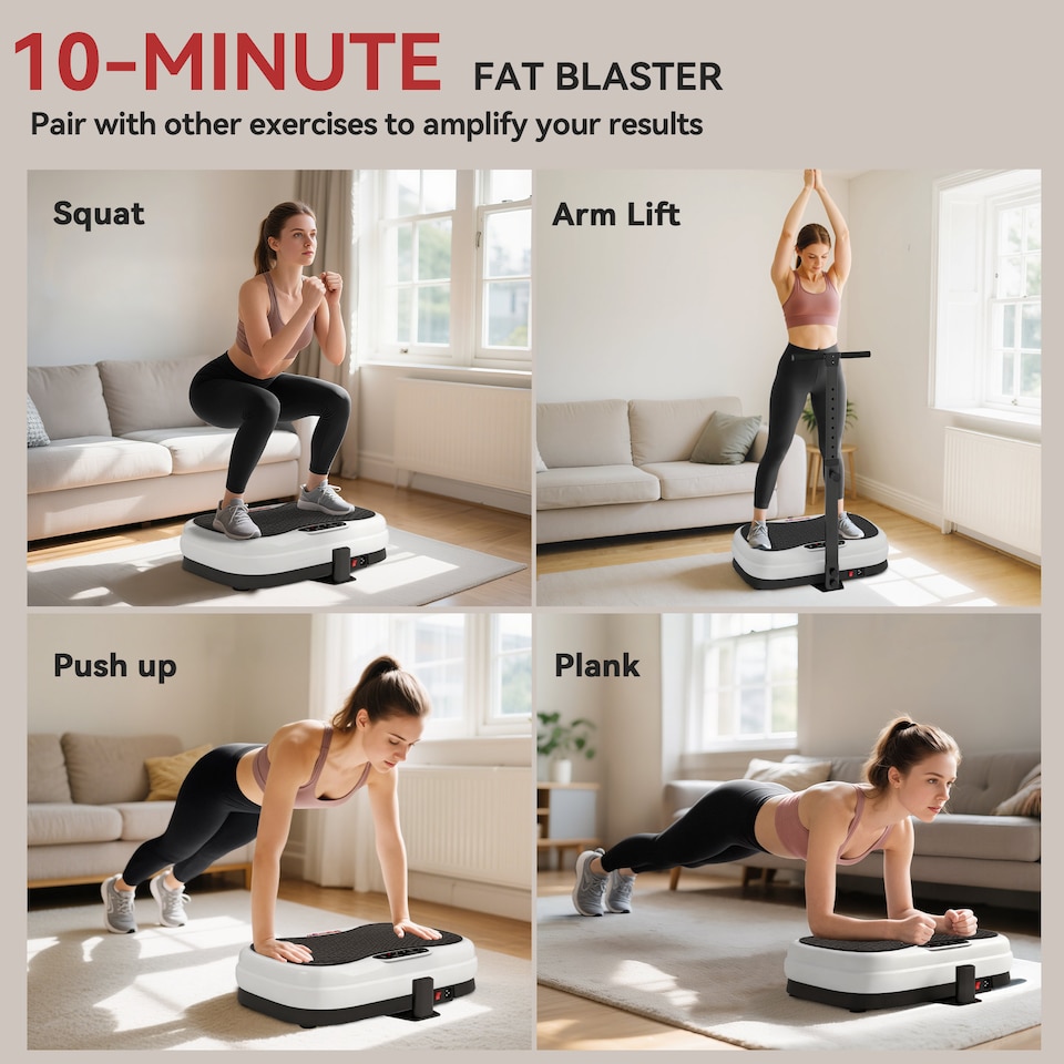 image 1 of SPORTNOW Vibration Plate Exercise Machine, Quiet Vibrating Plate for Weight Loss and Lymphatic Drainage with Adjustable & Removable Handle, Remote Control, Auto or Manual Speeds