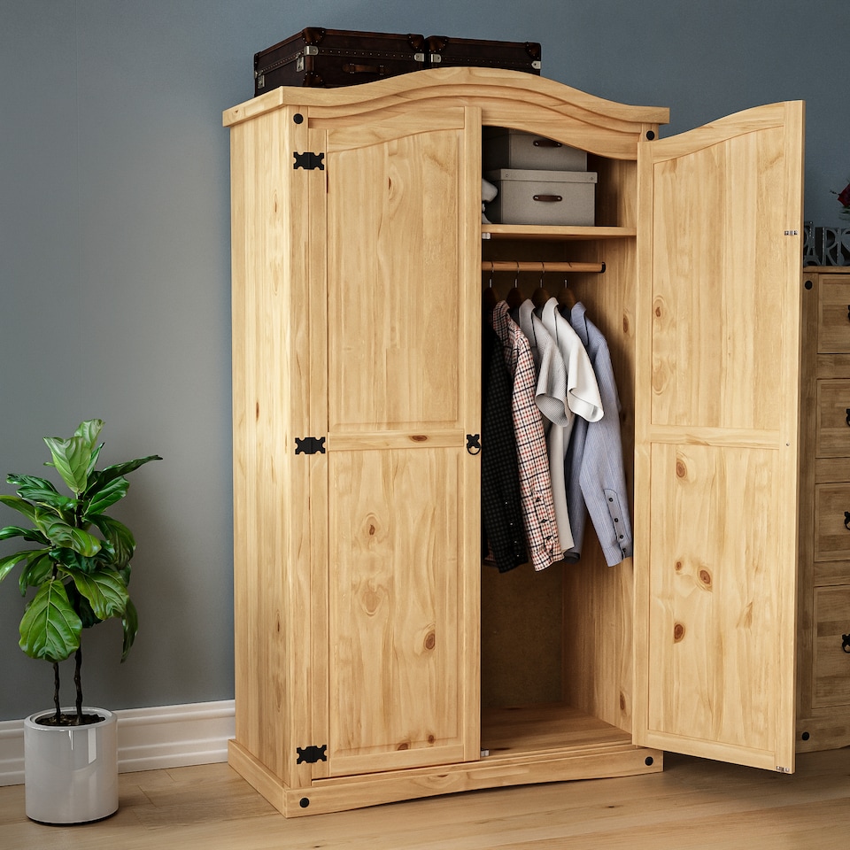 image 1 of Vida Designs Corona 2 Door Wardrobe With Shelf & Clothes Rail, Solid Pine Wood