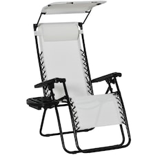 Outsunny Zero Gravity Chair Adjustable Patio Lounge w/ Cup Holder White