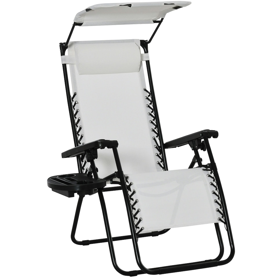 image 1 of Outsunny Zero Gravity Chair Adjustable Patio Lounge w/ Cup Holder White