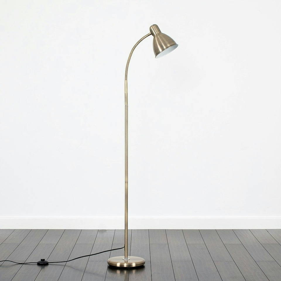 image 1 of ValueLights Antique Brass Adjustable Reading Craft Floor Lamp | Bronze