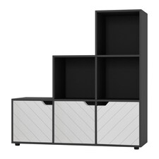 6-Cube Step Shelving Unit With Line Doors | Black | Black & White | 1