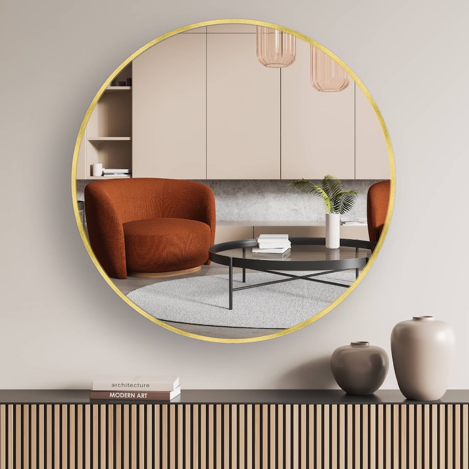 image 1 of Nielsen Jaron Round Wall Mirror - Slim Aluminium Frame - Gold - 80cm