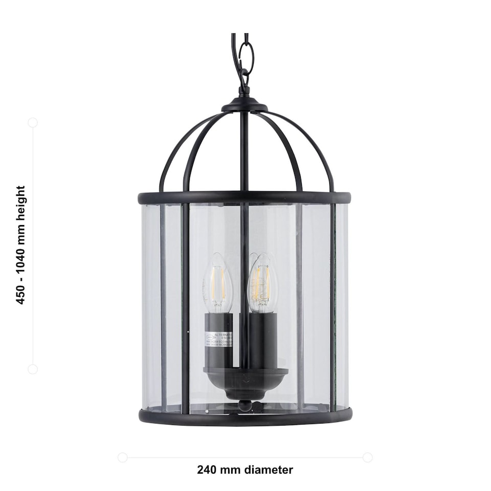 image 1 of Alicia - Black 3 Light Lantern Style Pendant | Black | Clear | 1