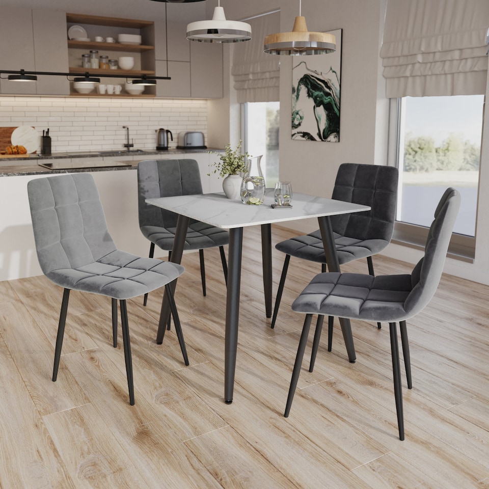 image 1 of 80cm Square Sintered Stone Top Dining Table | White | 1