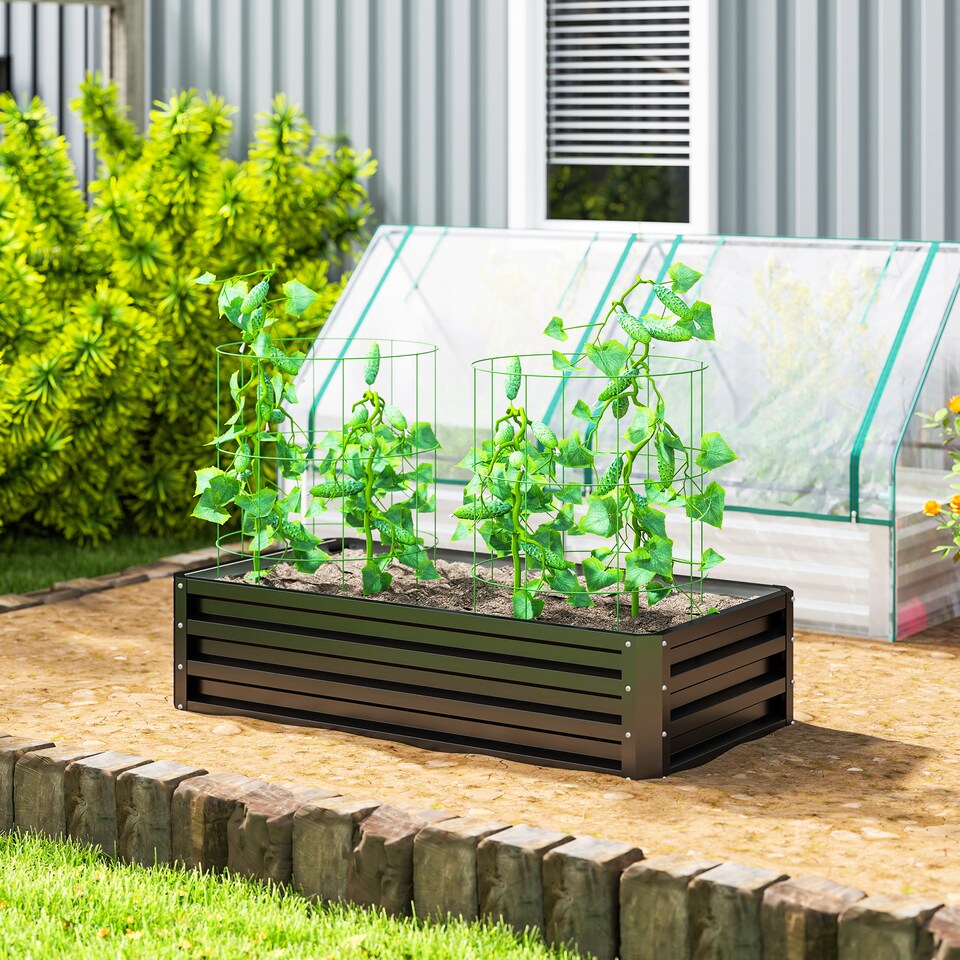 image 1 of Outsunny Raised Garden Bed Elevated Planter Box for Flowers Grey