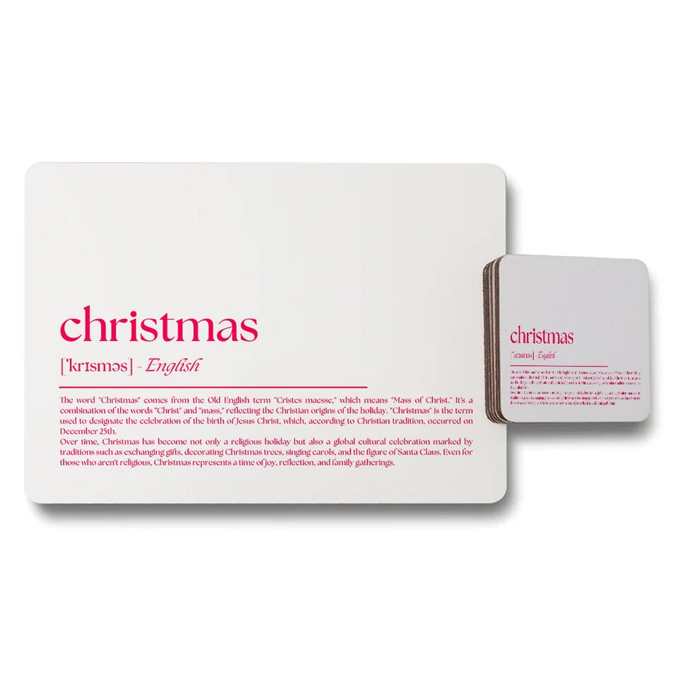image 1 of Christmas Placemats And Coaster Set With Pink Text Design