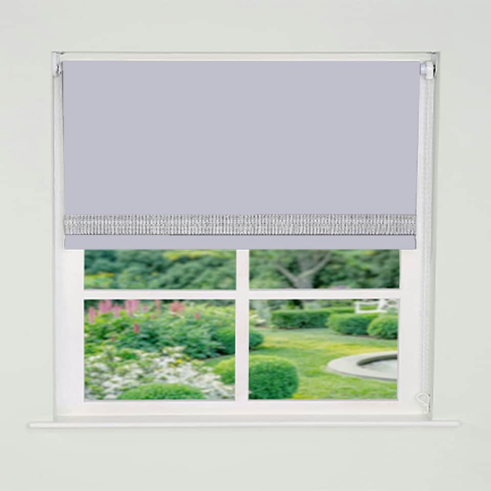 image 1 of 85cm White Straight Diamante Edge Border Roller Blind | White | White