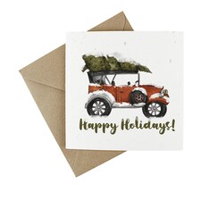 Snowy Red Car - Plantable Wildflower Seed Christmas Cards - 10 Pack