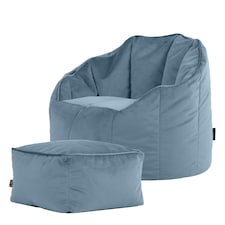 icon Sirena Scallop Chair Bean Bag and Footstool Mineral Blue Velvet Bean Bags Blue | Blue