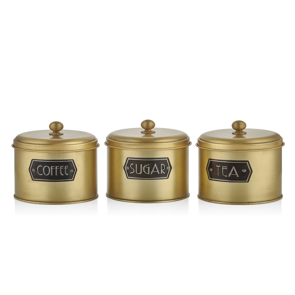 image 1 of Gold Coffee, Tea, And Sugar Canister Set - 17 cm (H) x 13 cm (Dia)