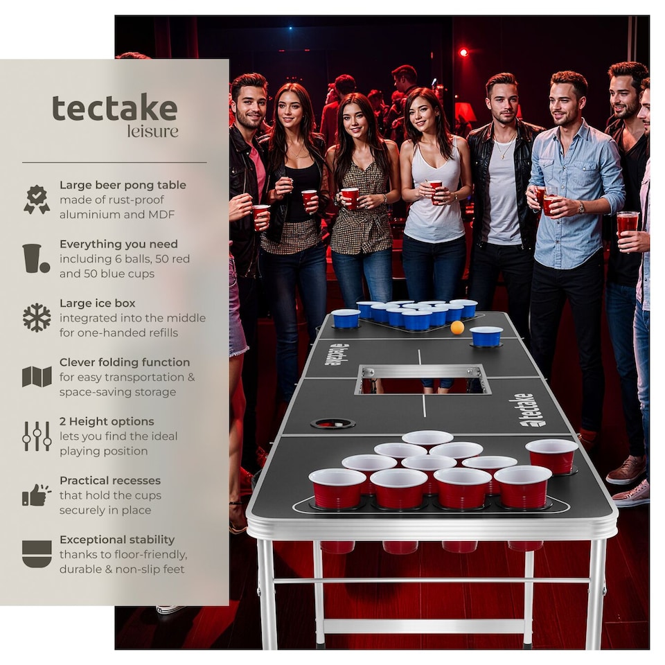 image 1 of Beer Pong Table - height adjustable, foldable, drinks compartment