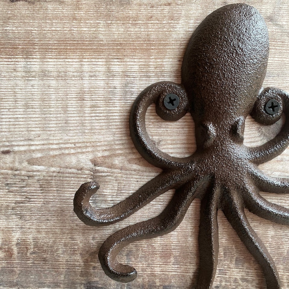 image 1 of Cast Iron Octopus Shaped Wall Hook Rack with 2 Hooks