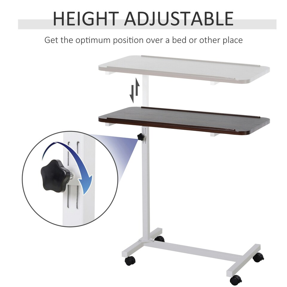 image 1 of HOMCOM C-Shaped Mobile Table Sofa Over Bed Side Nightstand w/ Casters, Brown