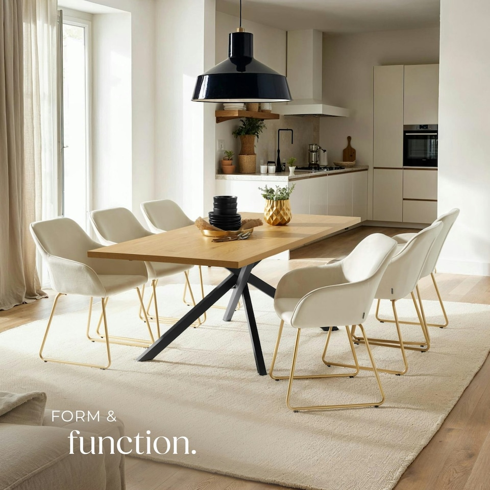 image 1 of Dining Chair Jeane - velvet look, cantilever frame - Set of 2 Cream | Velvet Look Cream/Gold
