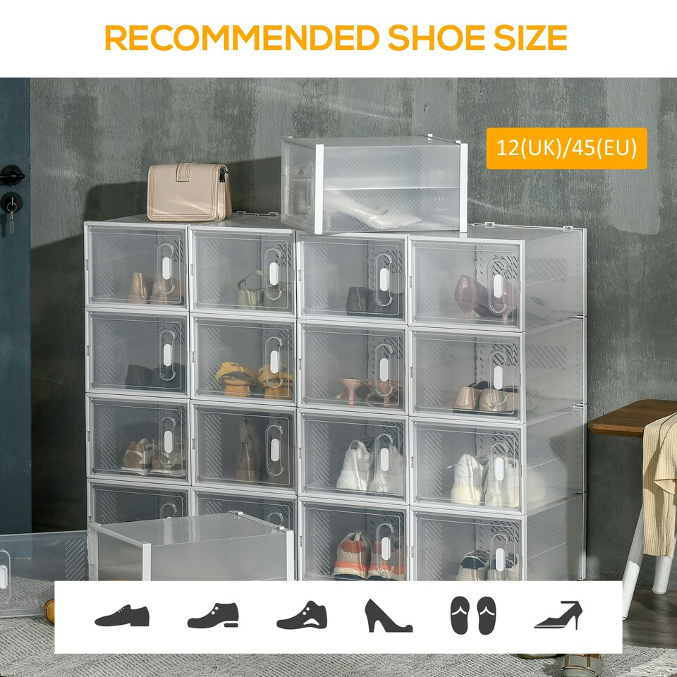 image 1 of HOMCOM 18PCS Stackable Clear Plastic Shoe Storage Box for UK/EU Size 8.5/43