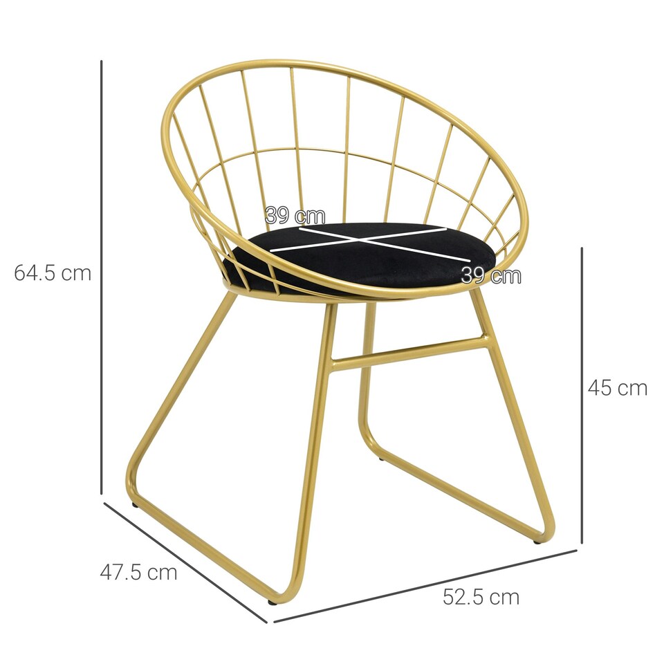 image 1 of HOMCOM Metal Wire Dining Chairs Set of 2, Steel Frame for Kitchen Gold
