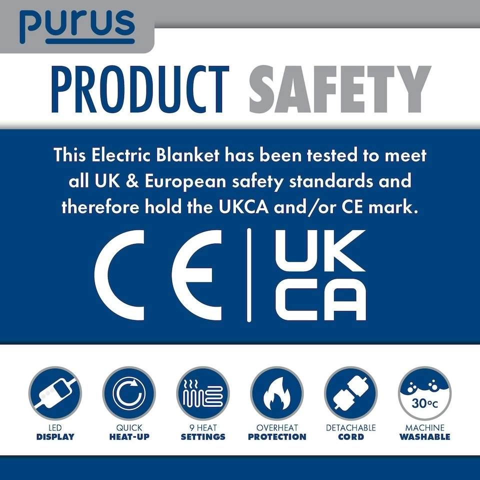 image 1 of Purus Electric Heated Fleece Blanket Throw 160x120cm - Blue | Blue | Blue | 1