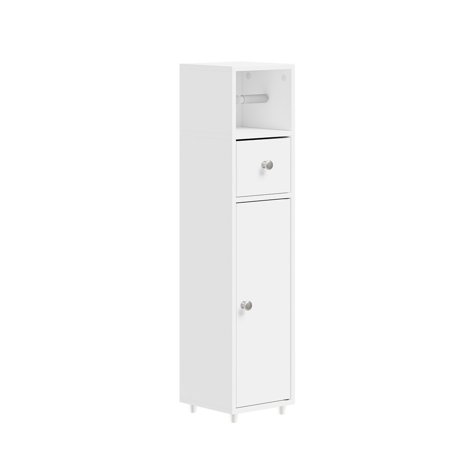 image 1 of SoBuy White Toilet Paper Storage Cabinet with Drawer and Adjustable Shelf, 7.8x7.8x33.4 in, 5.9 kg - BZR219-W