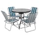 image 1 of Garden Table & Folding Deck Chairs Set 2 4 Seater Outdoor Patio Dining Furniture | White | Table + 4 White & Blue Stripes Chairs