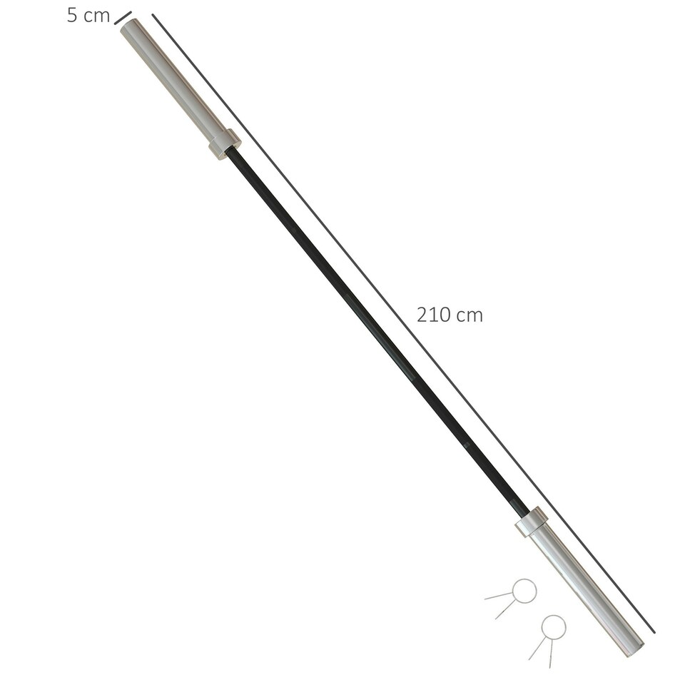 image 1 of SPORTNOW 5cm Weight Lifting Bar, Barbell Bar with Spring Clips, 210cm, 19kg