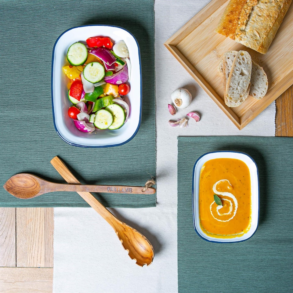 image 1 of Argon Tableware White Enamel Pie Dish - 20cm - Navy