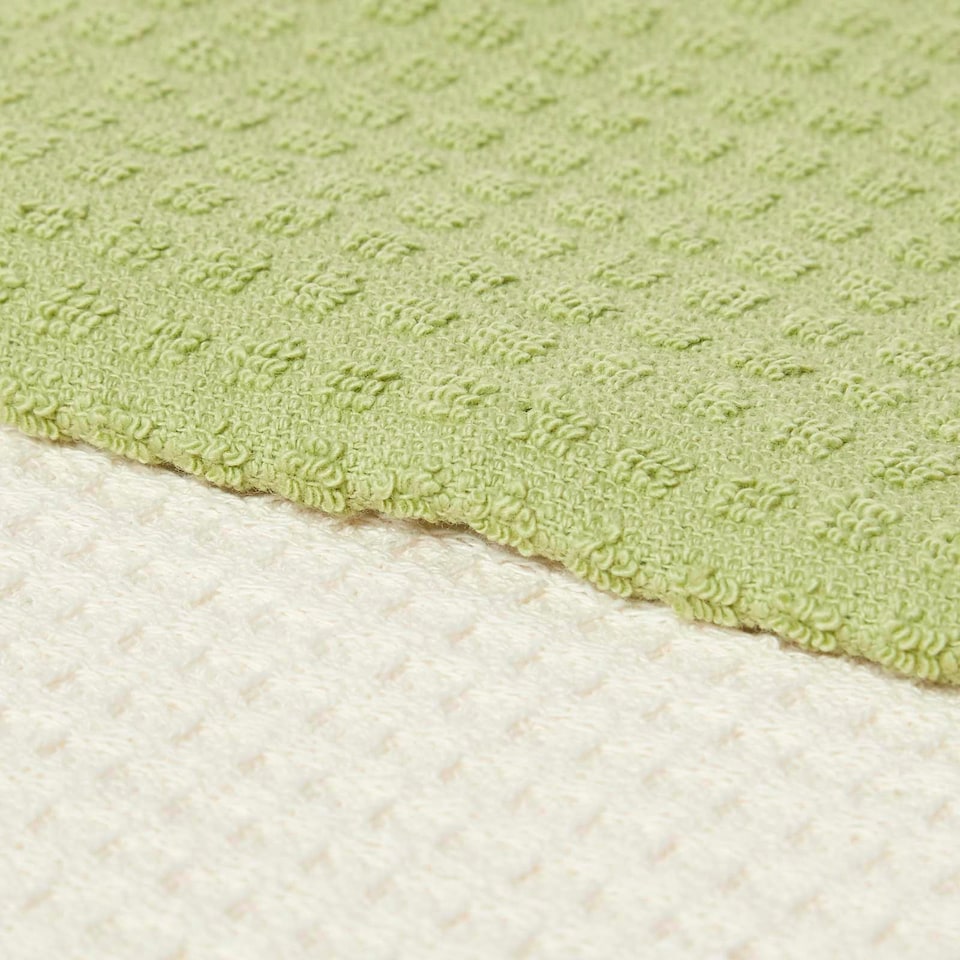 image 1 of Homescapes Olive Waffle Cotton Tea Towels - Set of 2 | Green | One size | 2