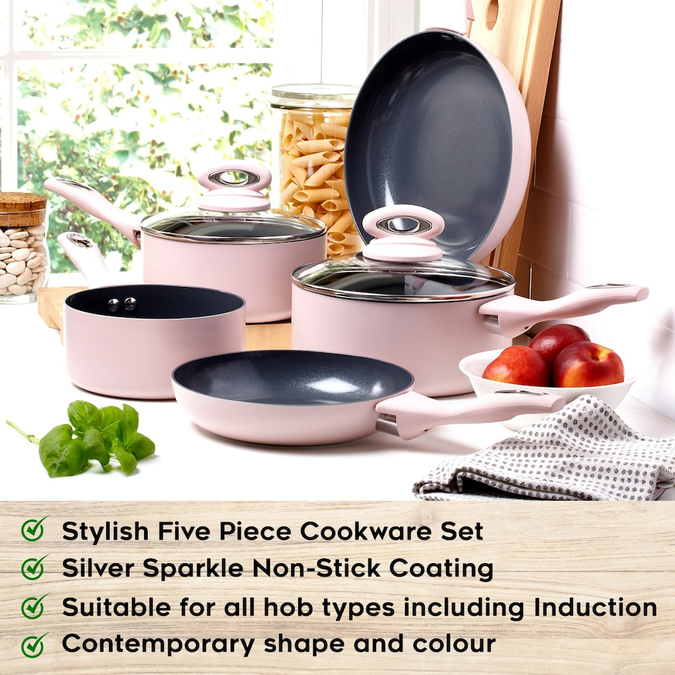 image 1 of Cermalon Blush Pink Non Stick 5 Piece Cookware Set