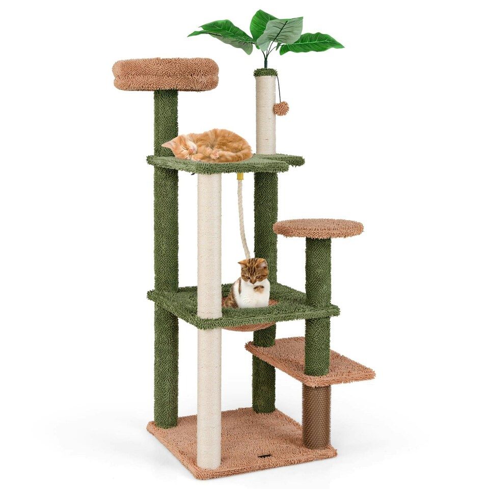 image 1 of COSTWAY 152cm Cat Tree Multi-level Large Cat Tower w/ Rope