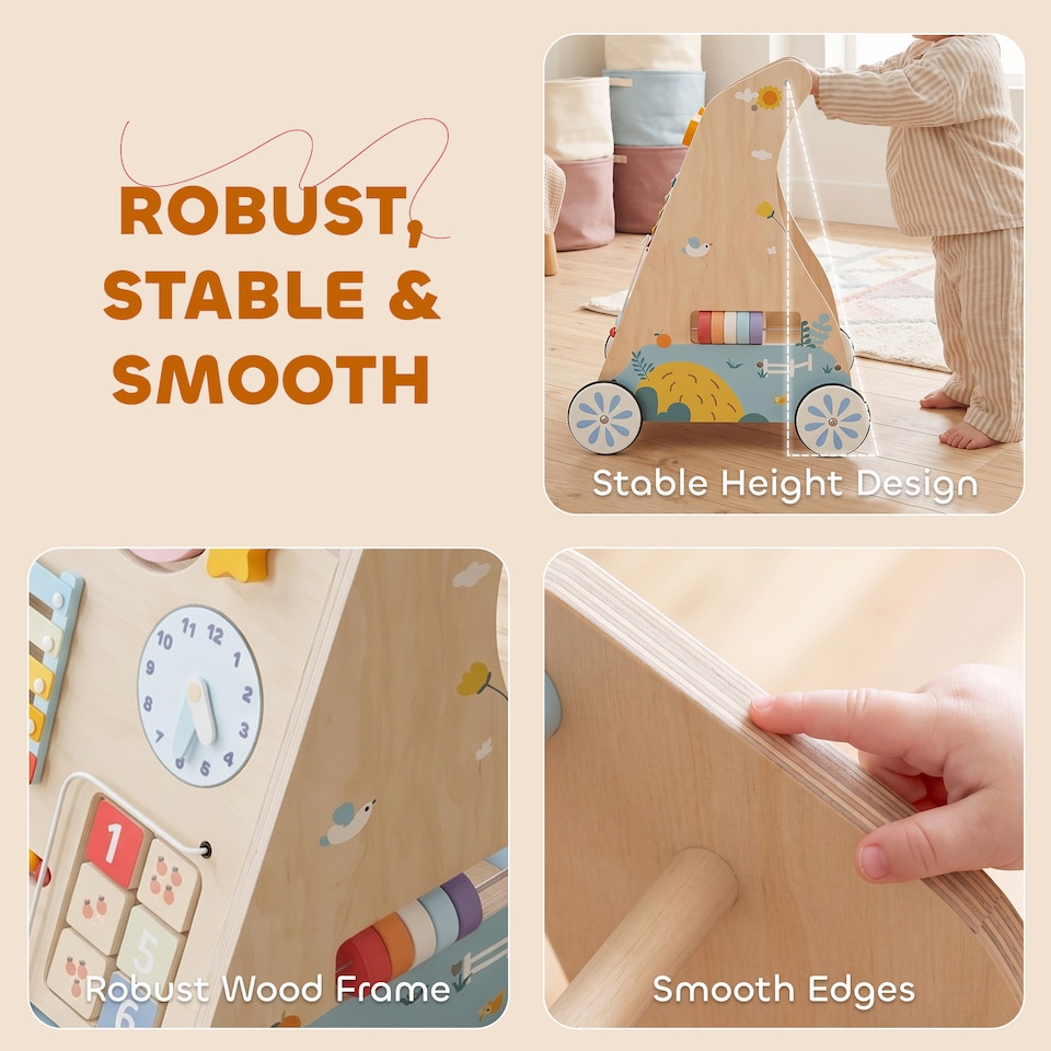 image 1 of AIYAPLAY Wooden Baby Walker with Detachable Double-Sided Activity Board