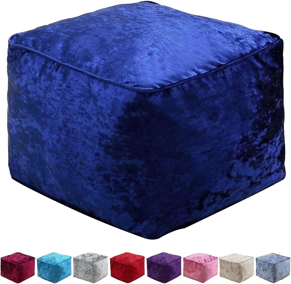 image 1 of Blue Crushed Velvet Bean Bag Pouffe Foot Rest