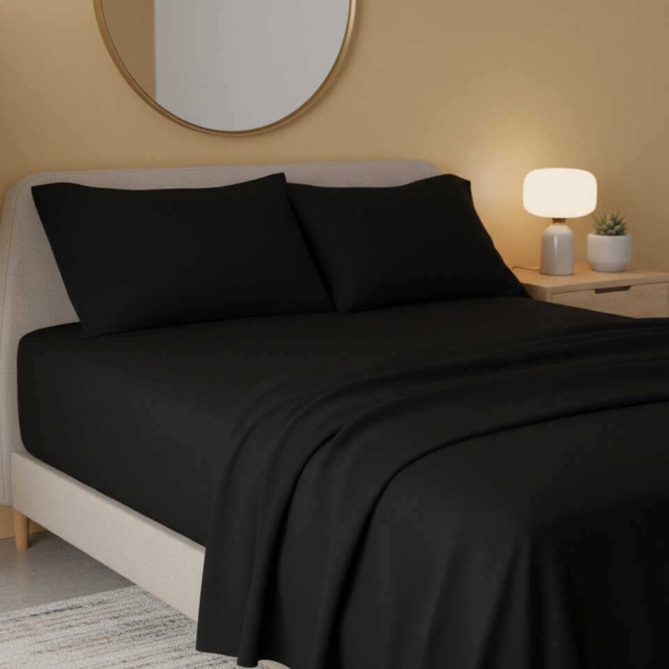 image 1 of Flannelette Flat Sheet Soft Brushed Cotton Bedding for Warmth Comfort | Black | King
