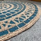 image 2 of MANDALA Pattern Round Turquoise Rug with Block Print - Jute - L150 x W150 Multi