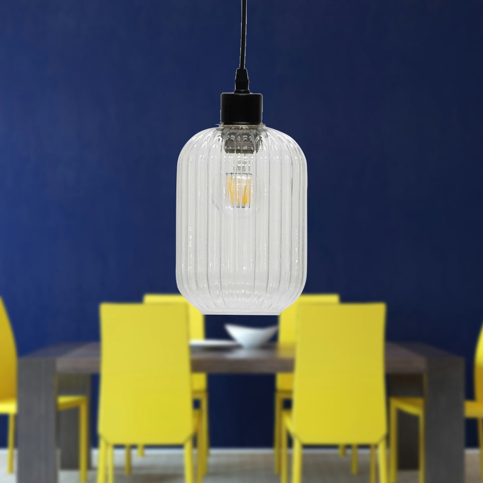 image 1 of Batley - Clear Ribbed Glass with Black Pendant Fitting Black | Clear