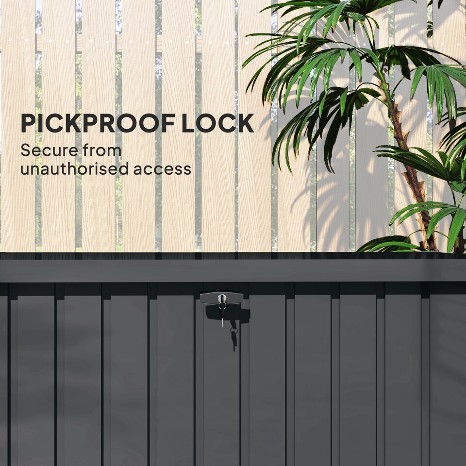 image 1 of Outsunny 400L Garden Storage Box Waterproof Metal Outdoor Storage Box with Lockable Lid, Storage Container Furniture Deck Box, 124 x 66 x 72 cm, Dark Grey