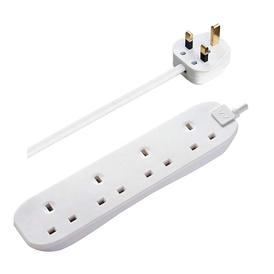 image 1 of Masterplug 4 Socket Extension Lead 2 Metre Cable Power Strip Wall Mountable Electrical Extension White