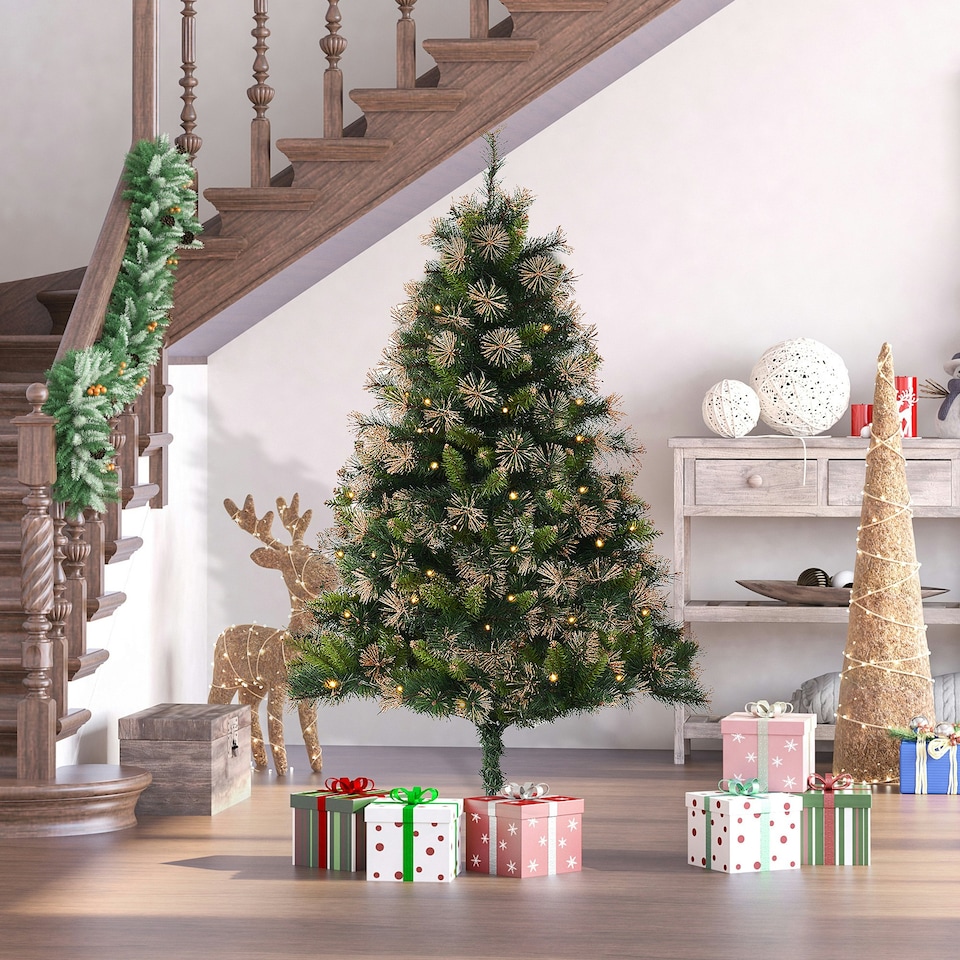 image 1 of HOMCOM 6FT Pre-Lit Christmas Tree Artificial Spruce Tree Holiday Décor Stand
