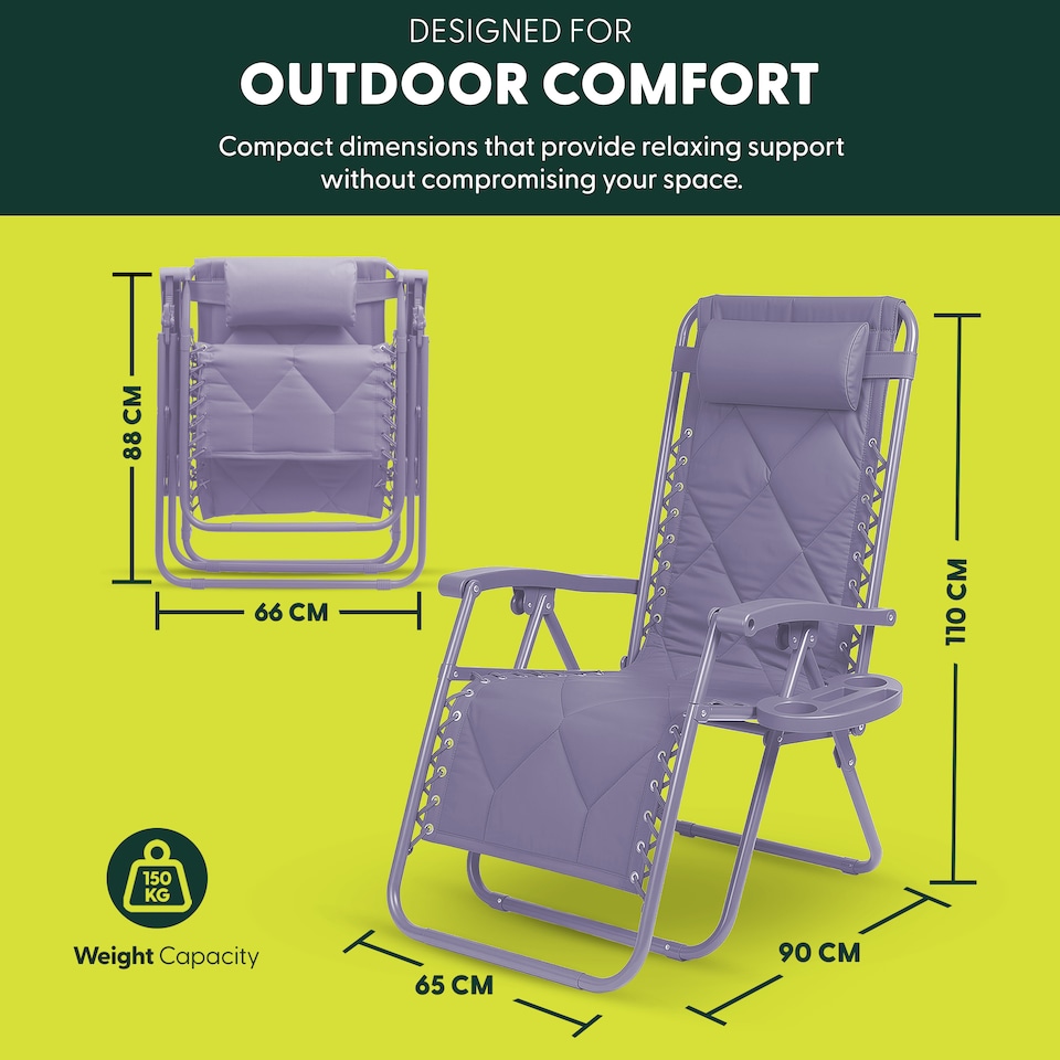 image 1 of Keplin Quilted Zero Gravity Chairs Set of 2 Reclining Garden Sun Loungers