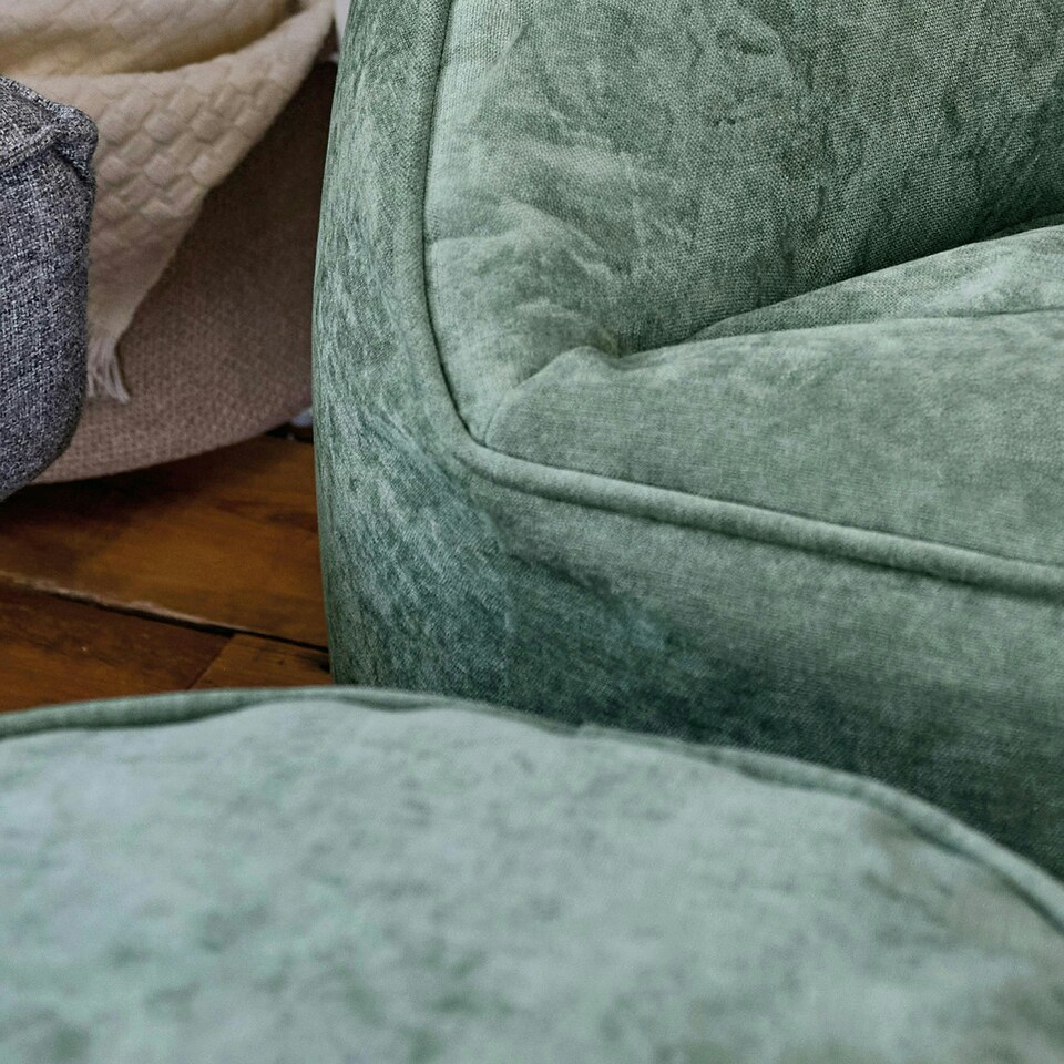 image 1 of icon Natalia Chenille Adults Bean Bag Armchair and Pouffe, Ready Filled Large Beanbag and Footstool Sage Green Green | Green