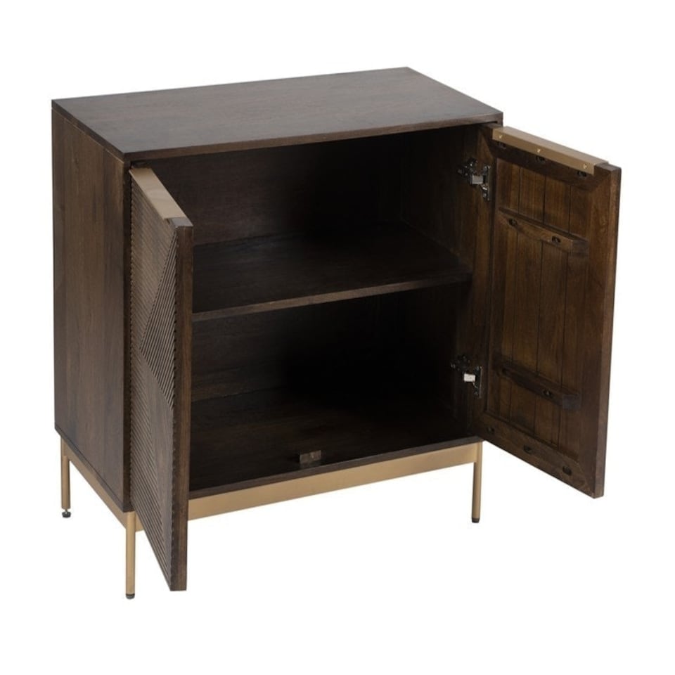 image 1 of Zaine Carving Small Sideboard - Mango Wood - L40 x W80 x H76 cm - Dark Finish - Assembly Required | Brown