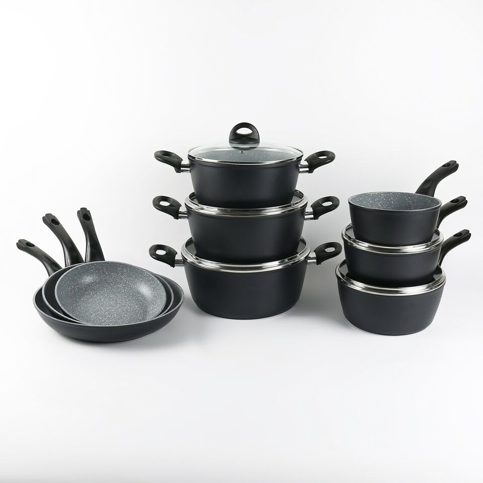 image 1 of 9-PC Black Marble Pots & Pans Set