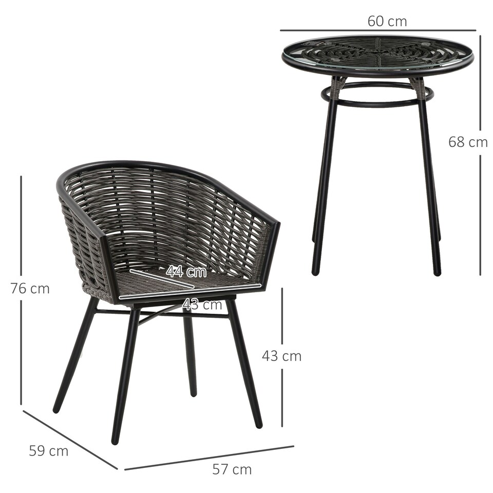 image 1 of Outsunny 3 PCS Patio Resin Wicker Hand Woven Bistro Set 2 Chairs 1 Coffee Table