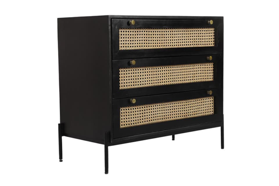 image 1 of Rattan Chest of Drawer - Mango Wood/Iron - L45 x W90 x H78 cm - Black Finish with Natural Rattan - Assembly Required