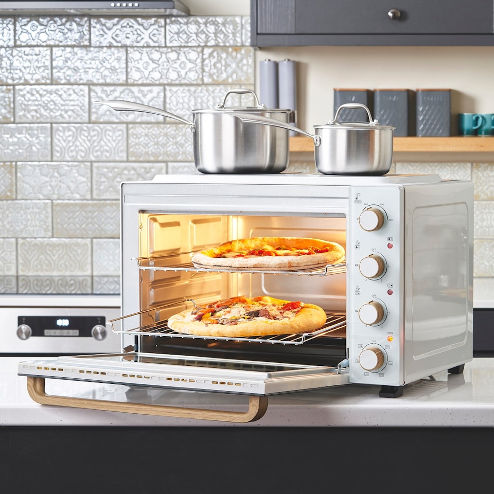 image 1 of Cooks Professional 48L Mini Portable Oven with 2 Ceramic Hobs - Electric Portable Countertop Cooker | White | Nordic White