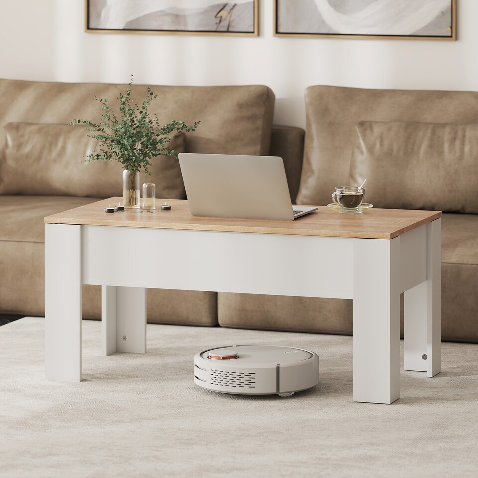 image 1 of HOMCOM Lift Top Coffee Table with Hidden Storage Compartment, Lift Tabletop Pop-Up Center Table for Living Room | White